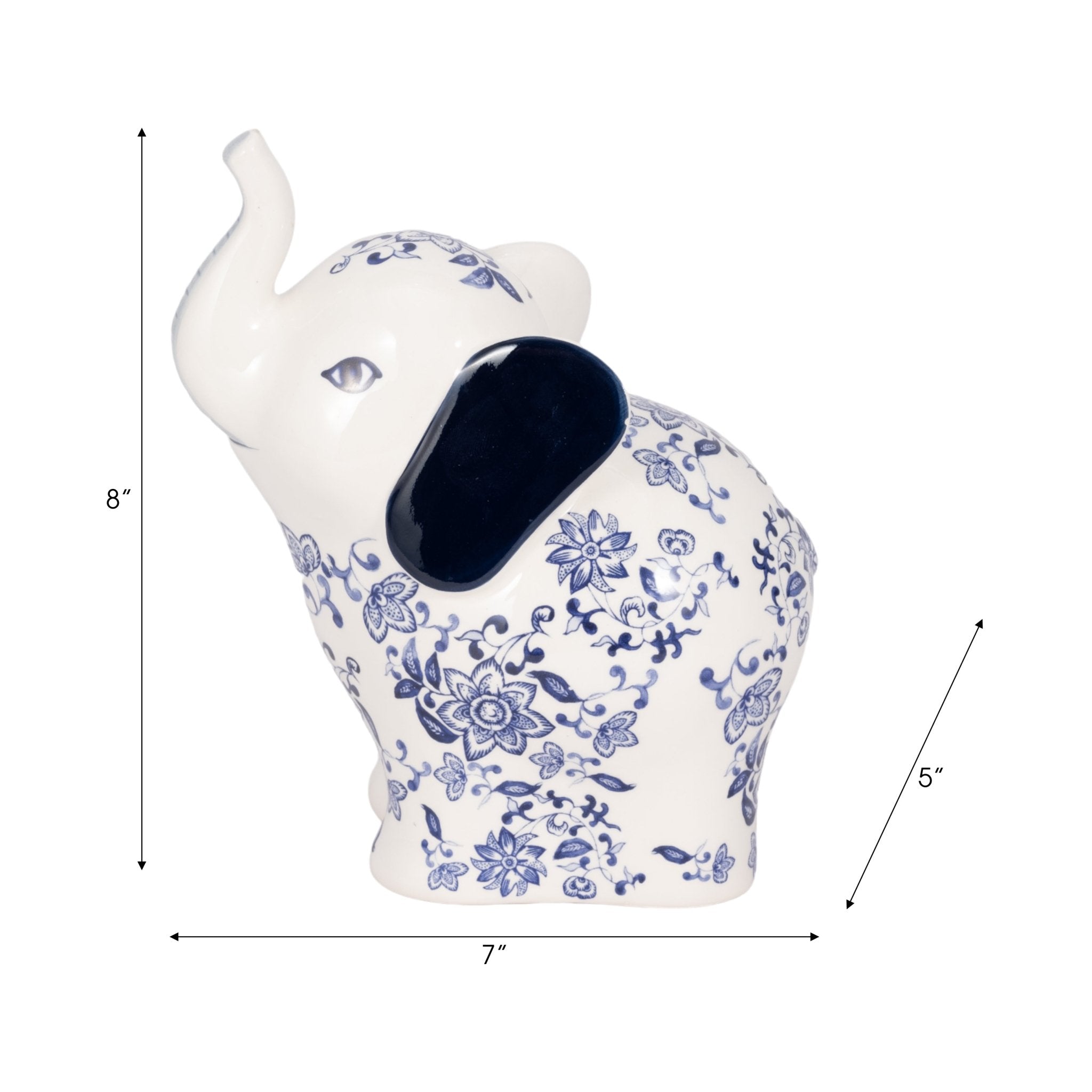 8" Trunk Up Chinoiserie Elephant, Blue/white Table Decors| Sagebrook Home