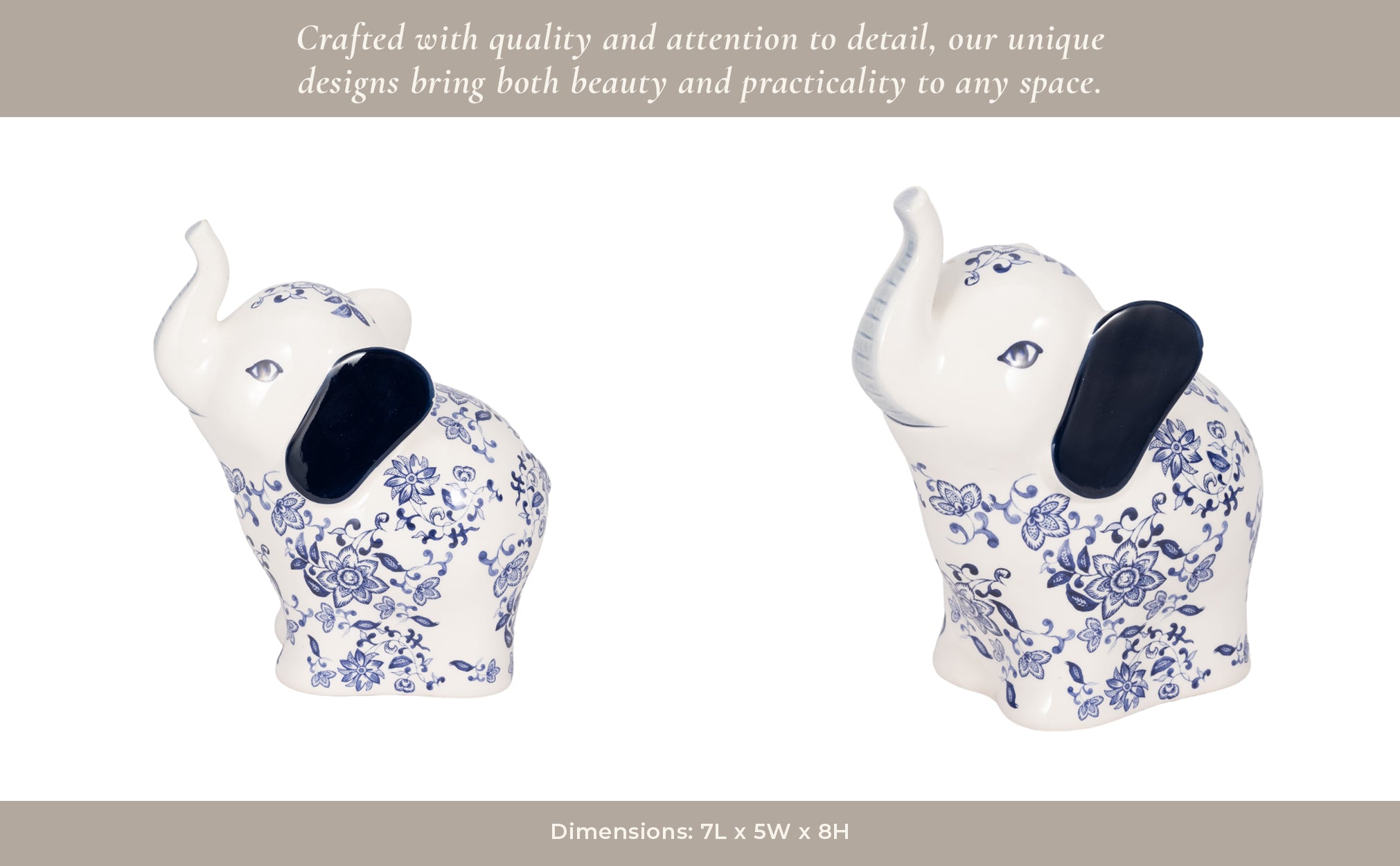 8" Trunk Up Chinoiserie Elephant, Blue/white Table Decors| Sagebrook Home