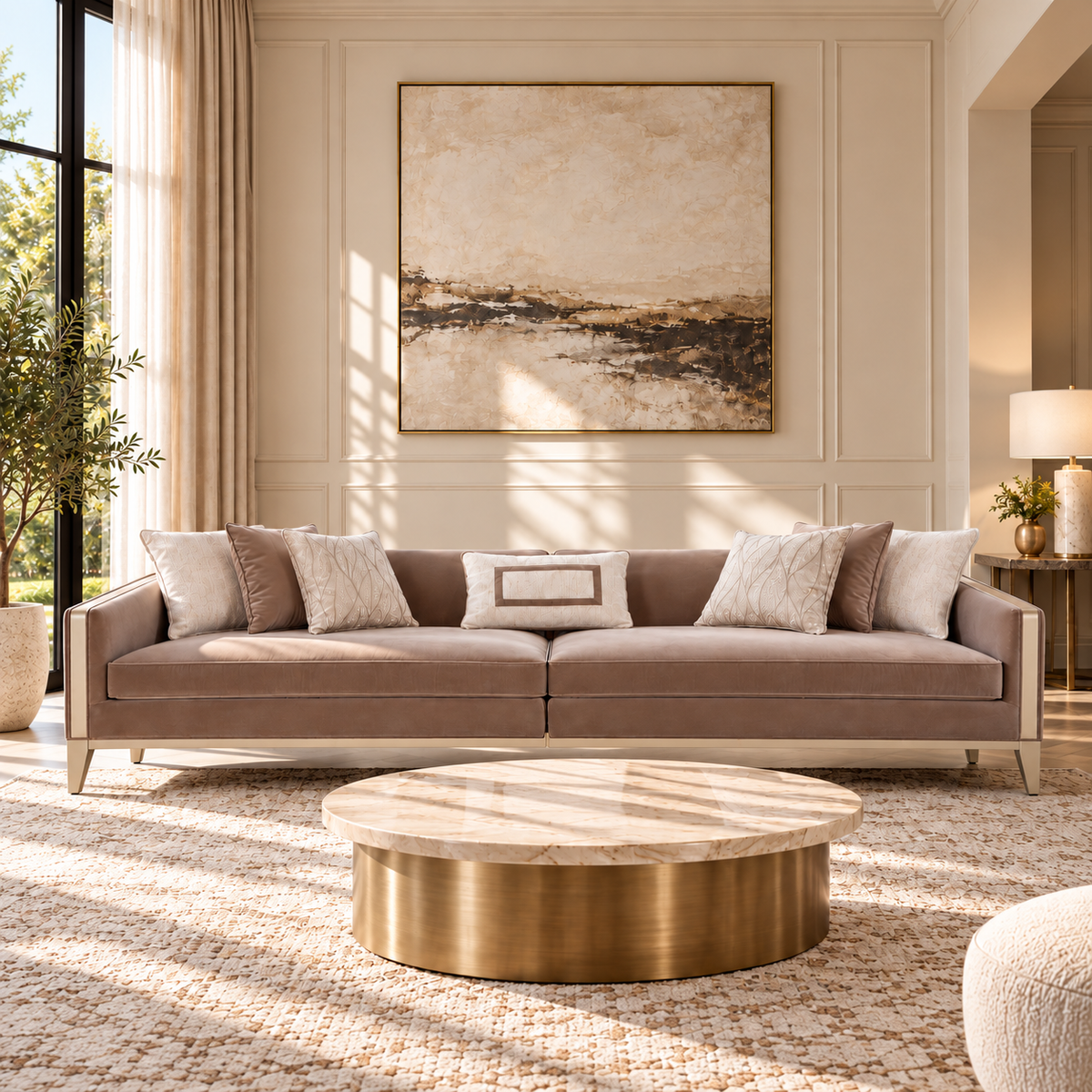 AlReem Mocha Velvet Sofa 340cm