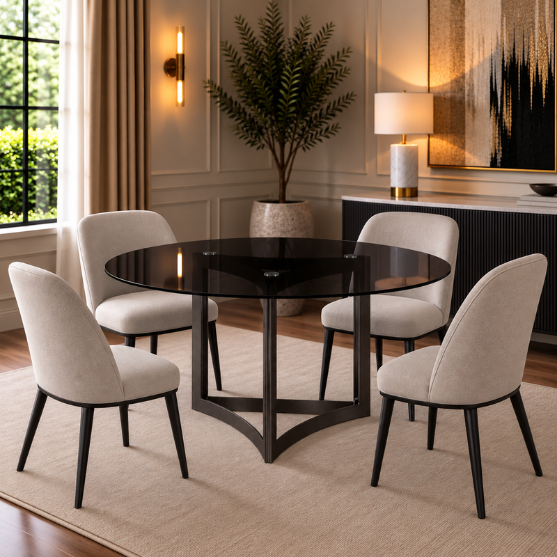 Alexa Dining Table Bronze Base and 180 CM Round Black Glass