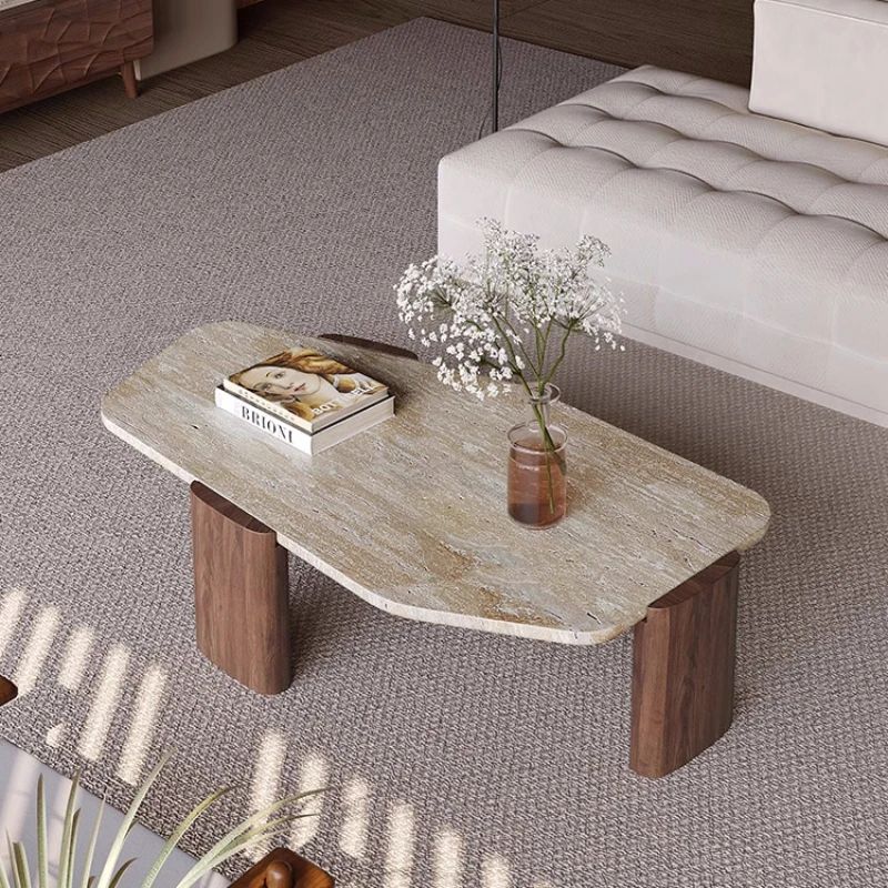 Royal | Velvet Vein Coffee Table - Off White & Brown - 110×60×40 cm