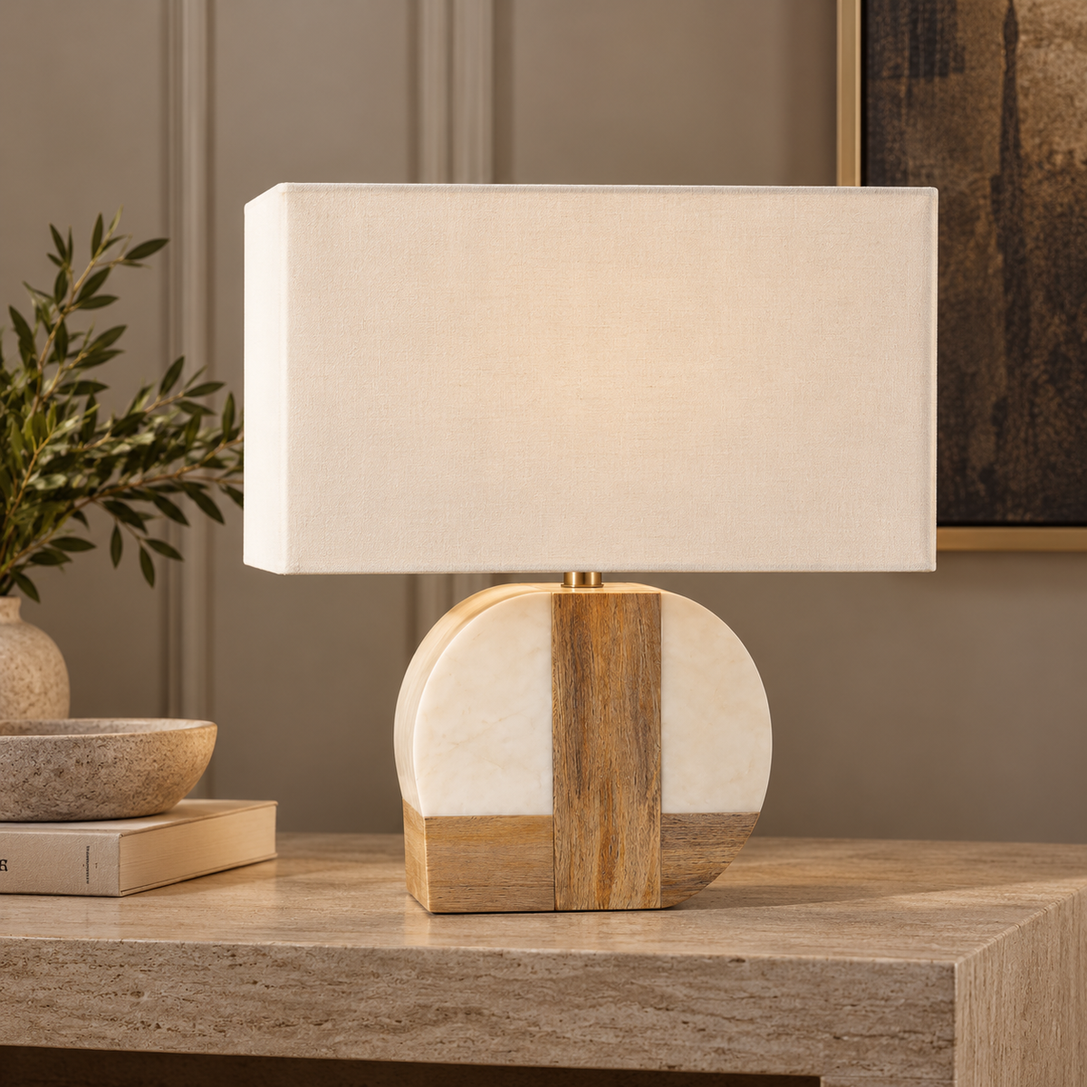 Selene Wood & Marble Table Lamp - 33cm