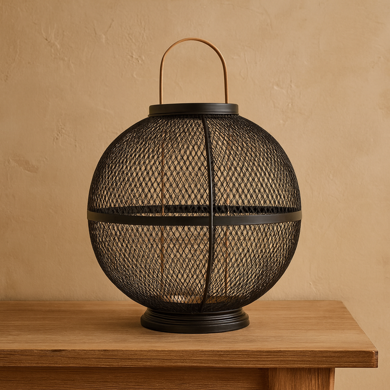 ROUND LANTERN BLACK AND GOLD BIG 33x33x44 CM