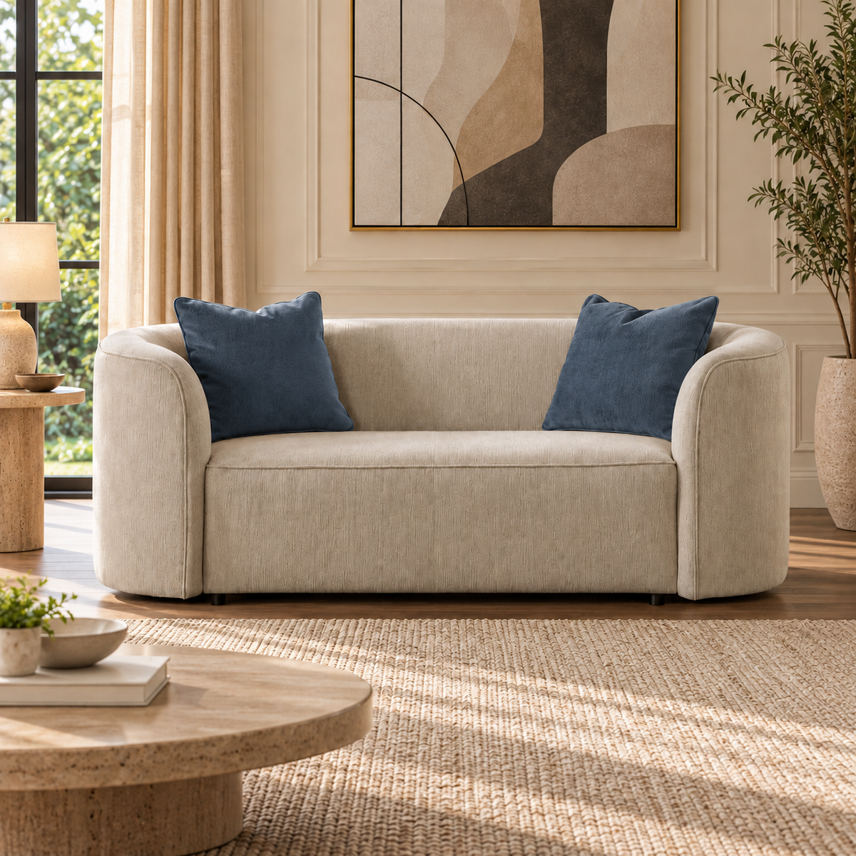 Dana Beige Mustard Loveseat (182cm) - Navy