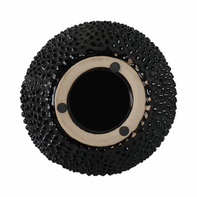 EC, GLOSS BLACK SPIKED CERAMIC VASE 8