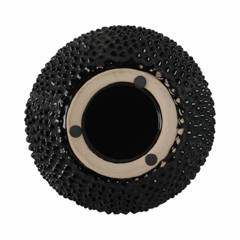 EC, GLOSS BLACK SPIKED CERAMIC VASE 8