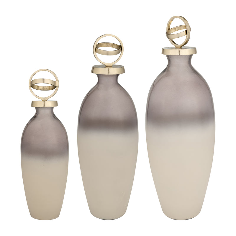 GLASS,22,BOTTLE W/SPHERE LID,WHITE/GOLD