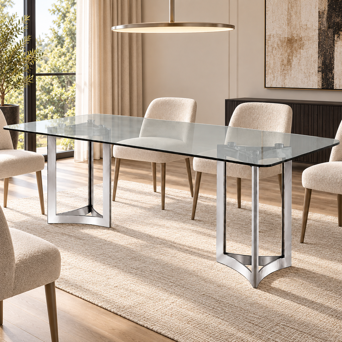 Alexa Dining Table Silver Base and 200 CM Clear Glass