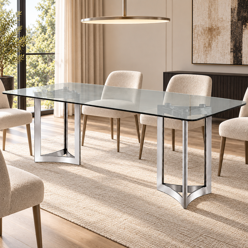 Alexa Dining Table Silver Base and 200 CM Clear Glass