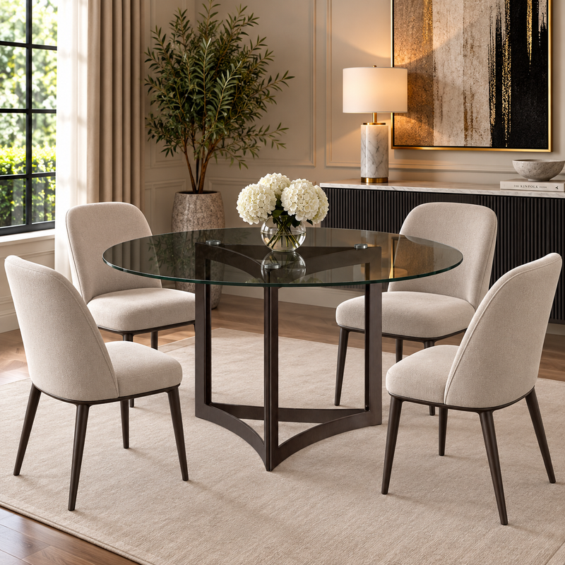 Alexa Dining Table Bronze Base and 180 CM Round Gray Glass