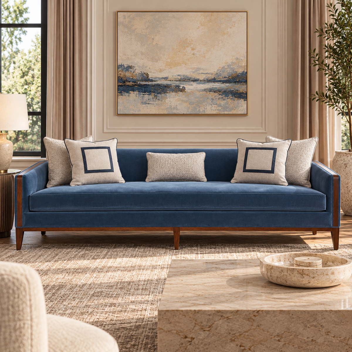 AlReem Blue Velvet Sofa 279cm
