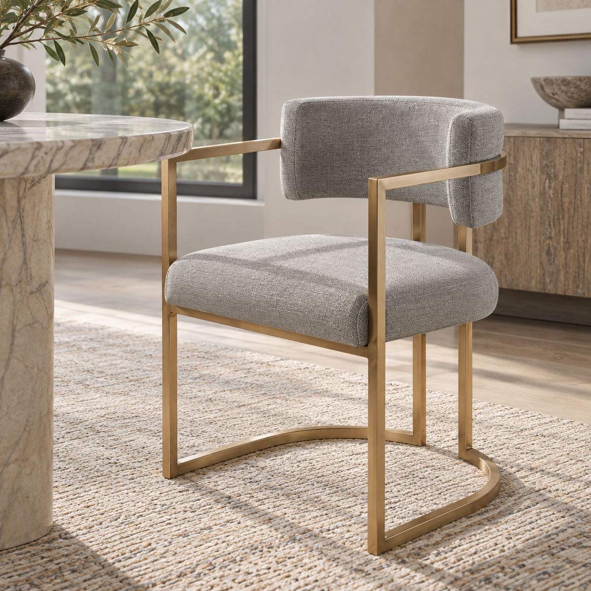 Alexa Grey Linen Dining Chair- Gold legs