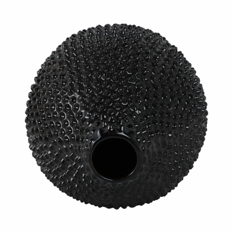 EC, GLOSS BLACK SPIKED CERAMIC VASE 8