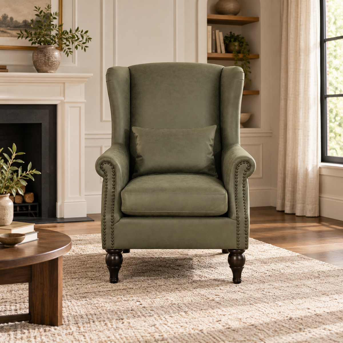 Saddle Green Leather Accent Chair