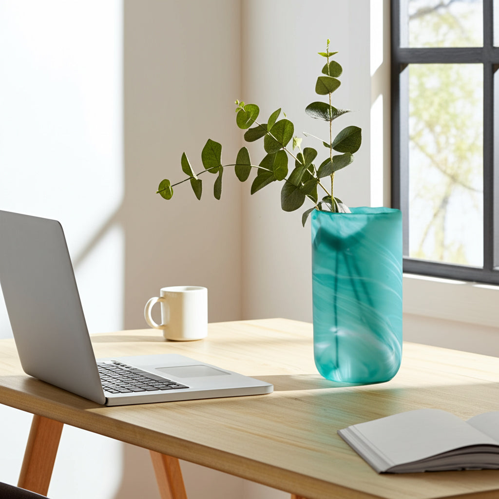وعاء زجاجي بنقشة دوامة زرقاء من كينت Kent Blue Swirl Glass Vase