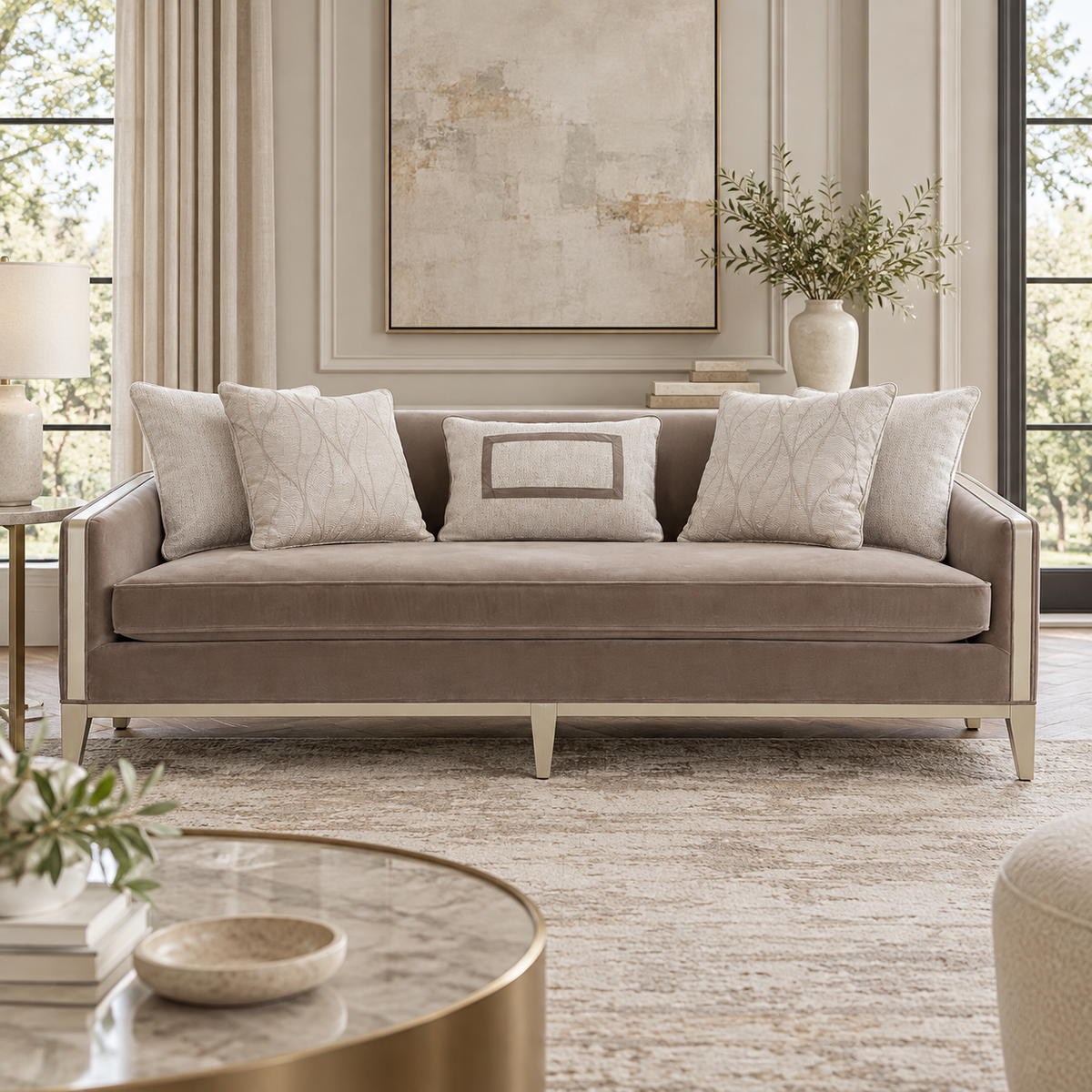 AlReem Mocha Velvet Sofa 229cm