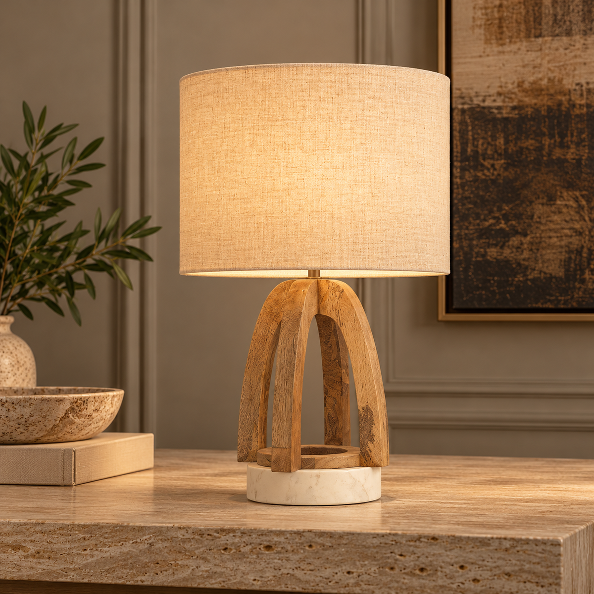 Valen Wood & Marble Table Lamp - 41cm