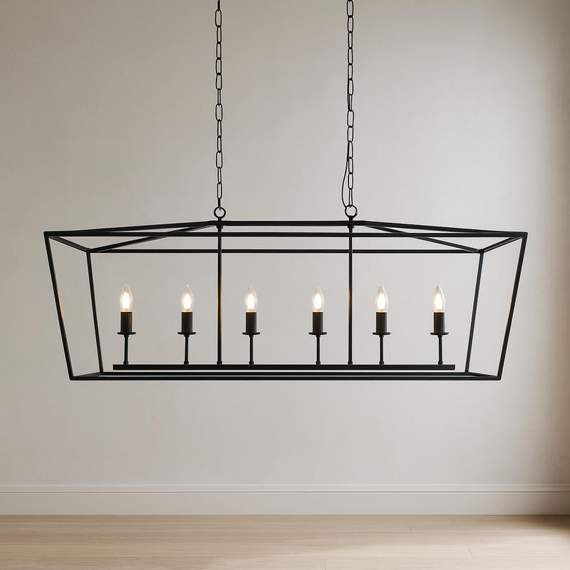 METAL 6 LIGHT CHANDELIER, BLACK