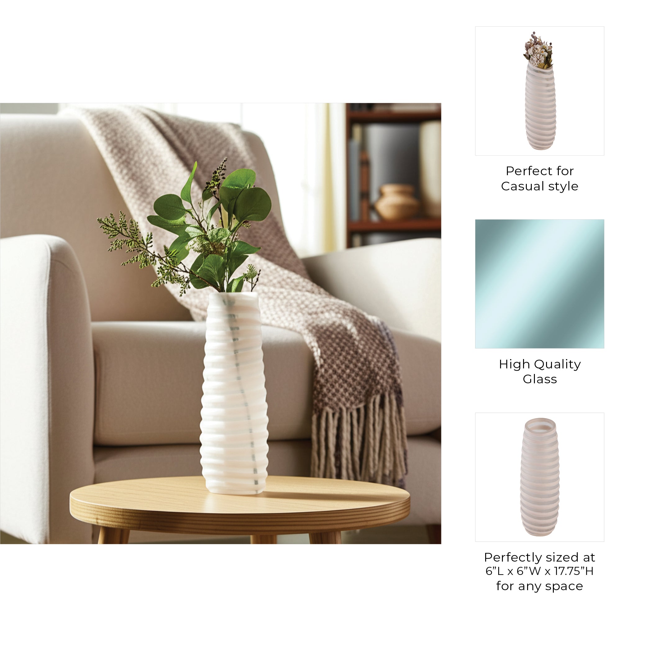 وعاء زجاجي منحوت من ويسترلي، عاجي Westerly Carved Glass Vase, Ivory