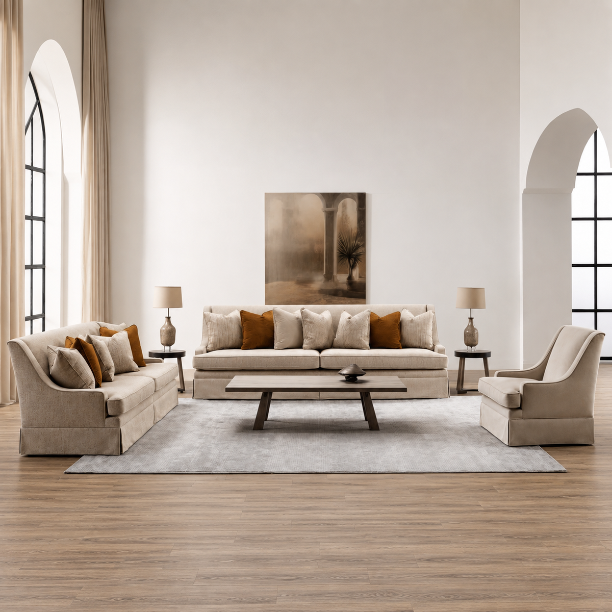 Classy By Noha Albabtain Skirted  Beige Sofa Set