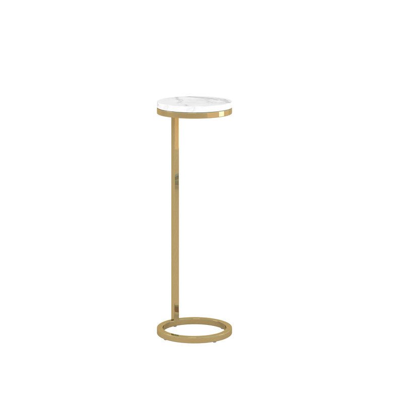 8Inch Shiny Gold Martini Round Table With Carrara Marble Accent & End Tables| Roots Furniture