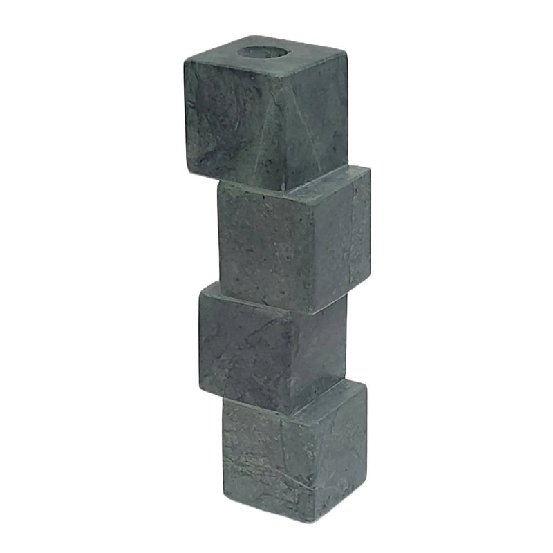 8x3" Stacked Cube Marble Taper Holder, Green - Al Rugaib Furniture