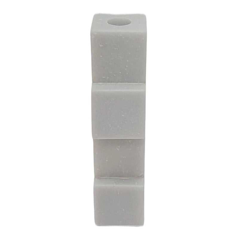 8x3" Stacked Cube Marble Taper Holder, White - Al Rugaib Furniture