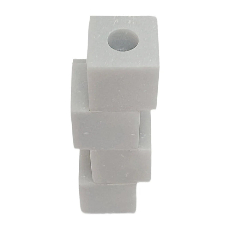 8x3" Stacked Cube Marble Taper Holder, White - Al Rugaib Furniture