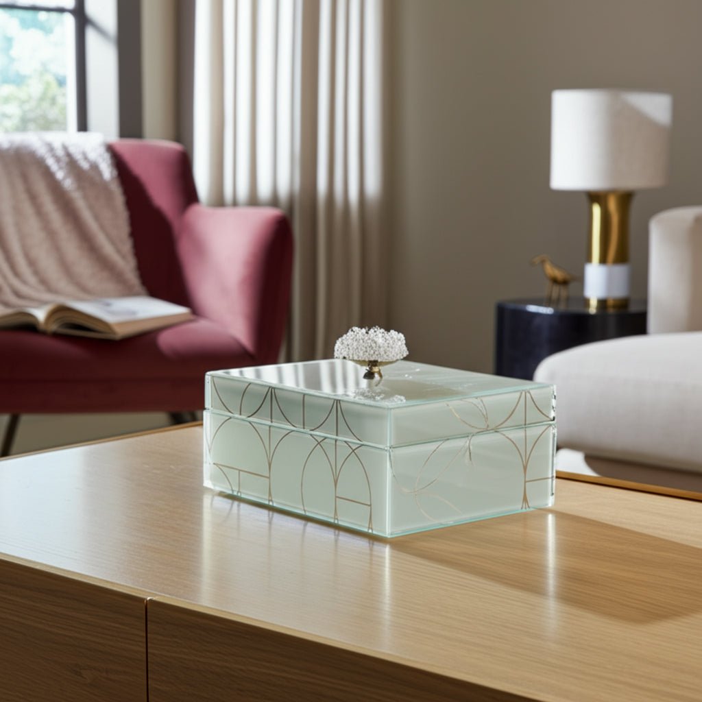 8x5" Sparkly Geo Glass Box Stone Top, Silver Table Decors| Sagebrook Home