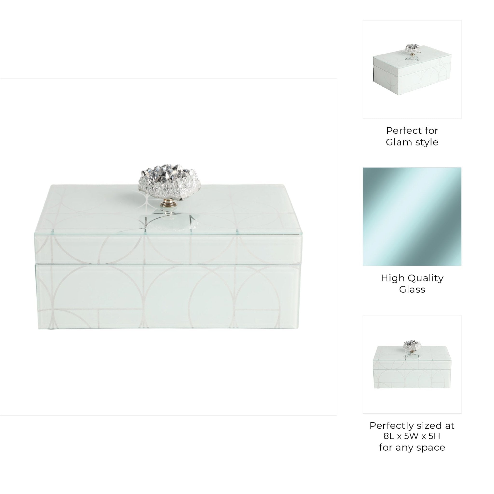 8x5" Sparkly Geo Glass Box Stone Top, Silver Table Decors| Sagebrook Home