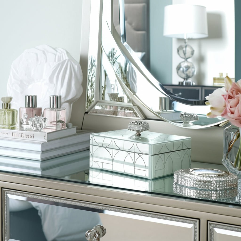 8x5" Sparkly Geo Glass Box Stone Top, Silver Table Decors| Sagebrook Home