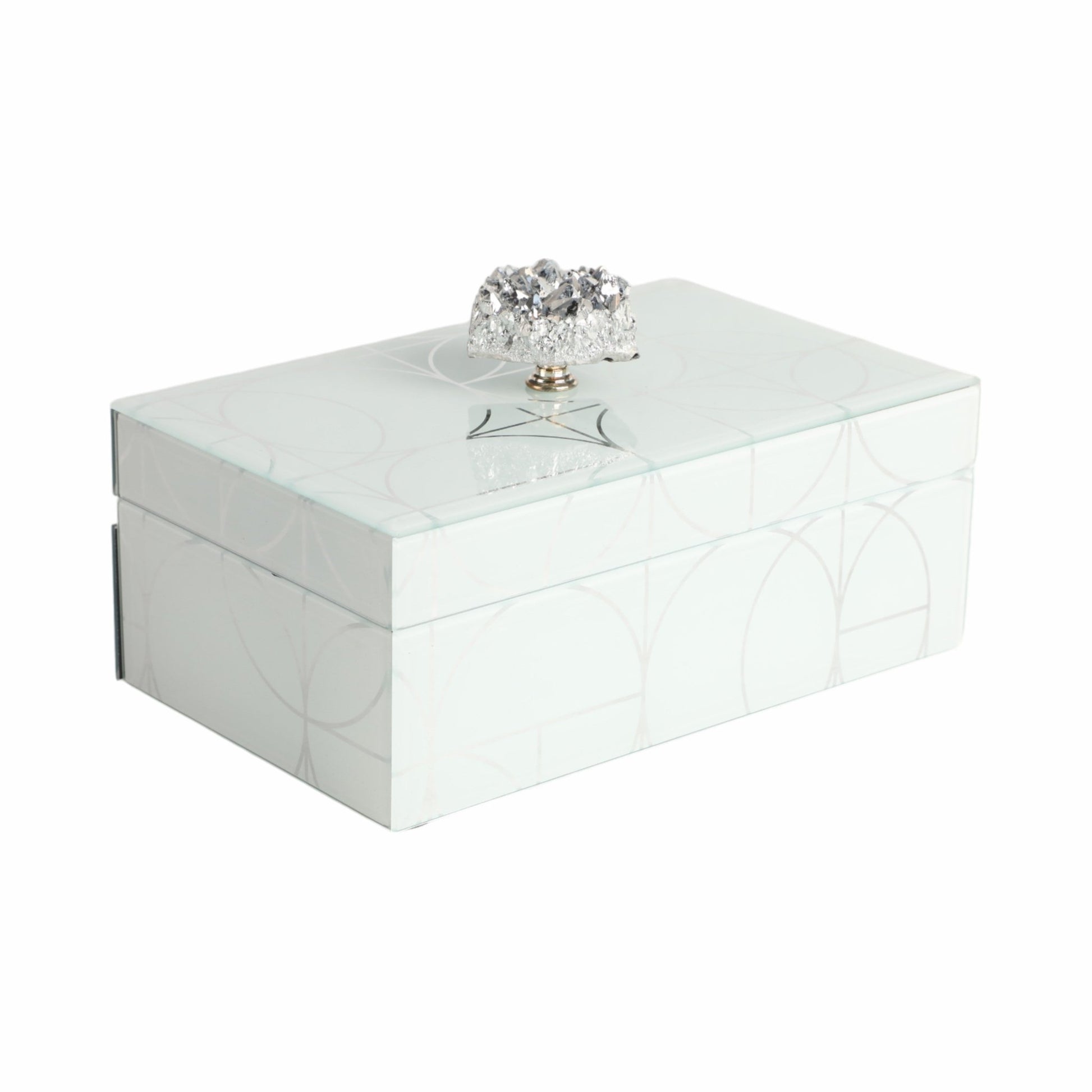 8x5" Sparkly Geo Glass Box Stone Top, Silver Table Decors| Sagebrook Home