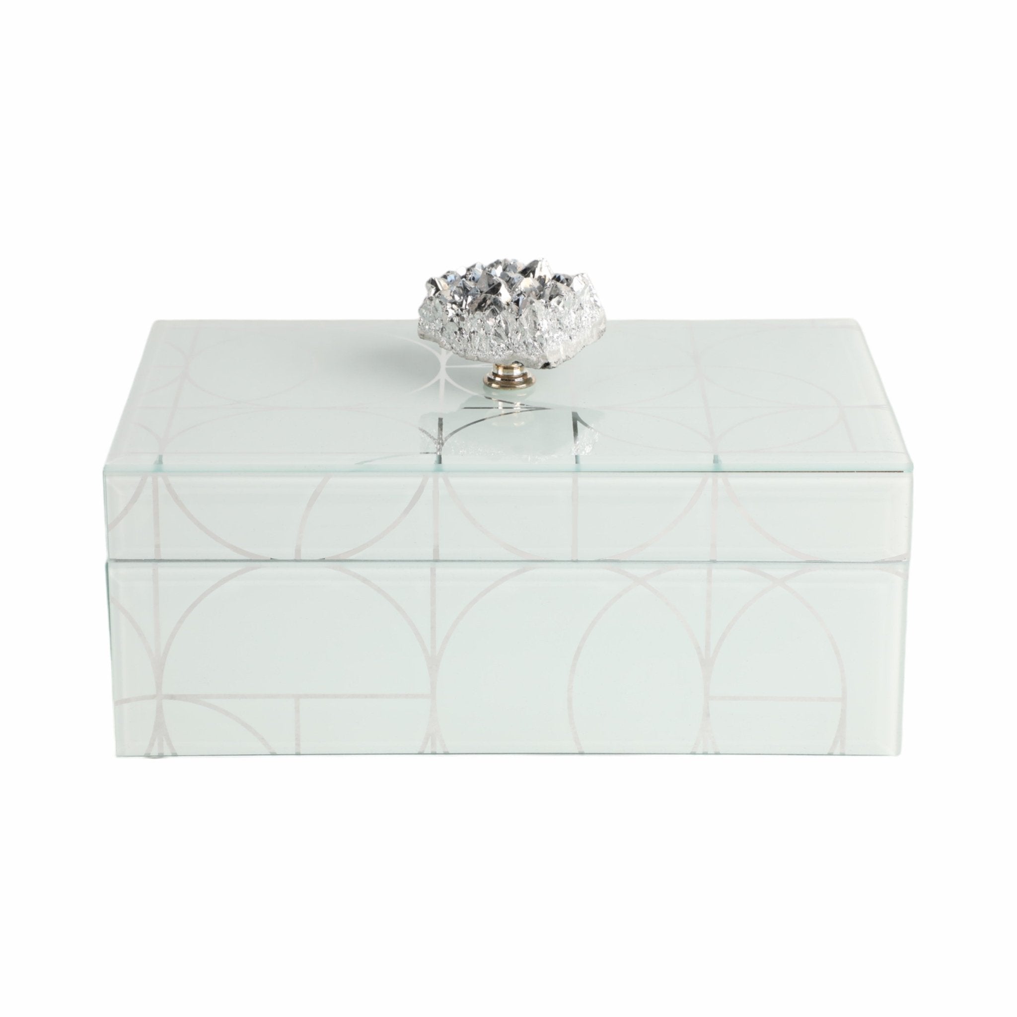 8x5" Sparkly Geo Glass Box Stone Top, Silver Table Decors| Sagebrook Home