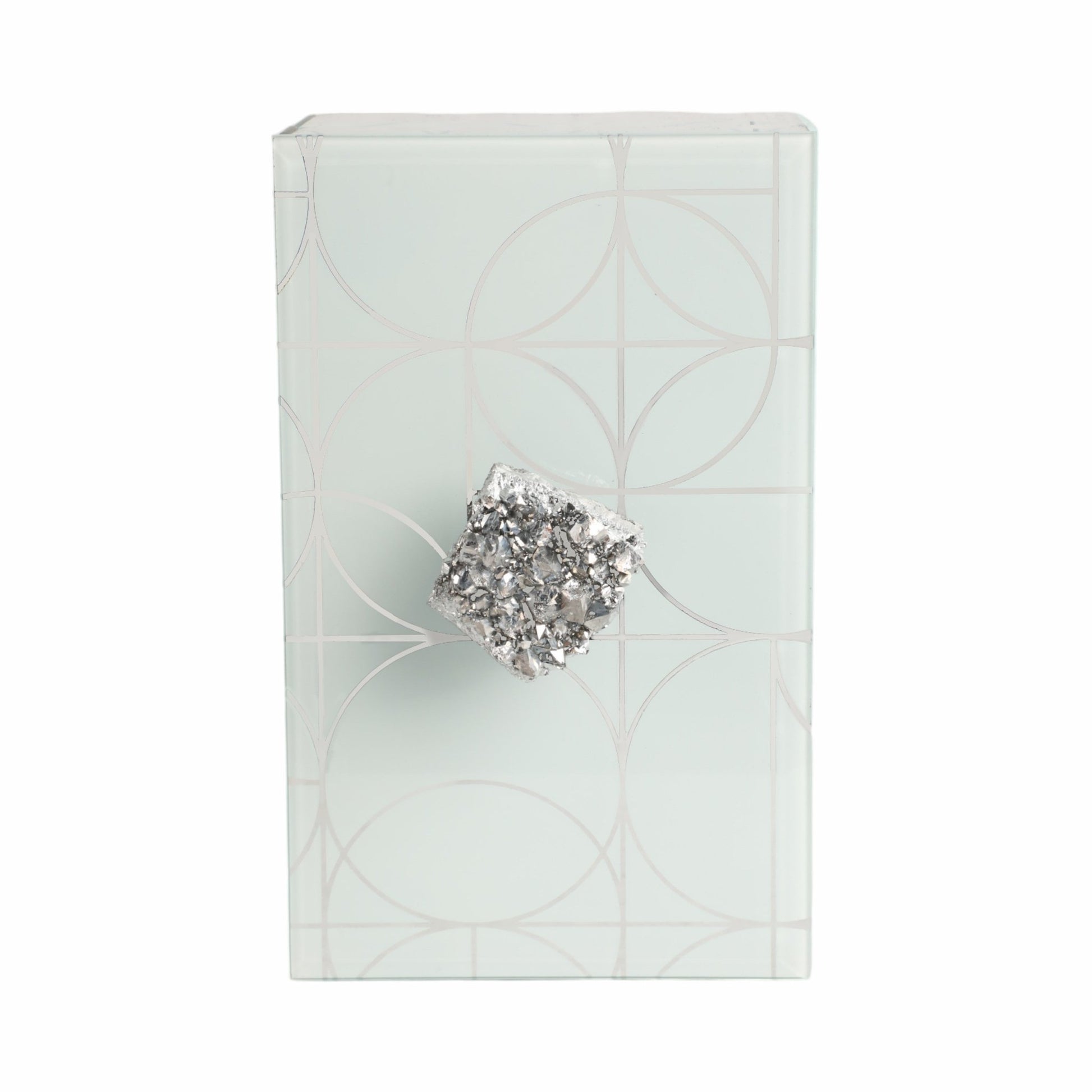 8x5" Sparkly Geo Glass Box Stone Top, Silver Table Decors| Sagebrook Home