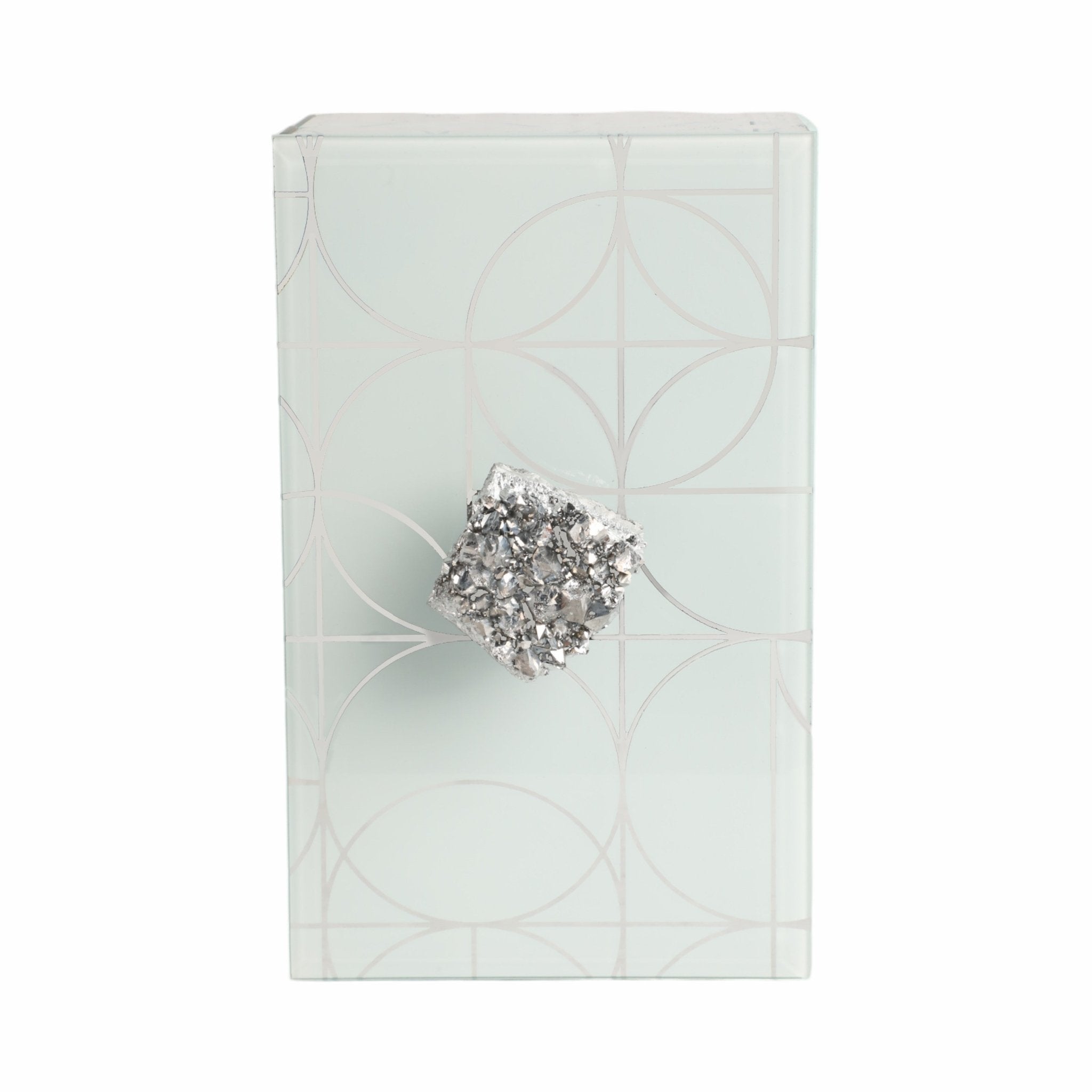 8x5" Sparkly Geo Glass Box Stone Top, Silver Table Decors| Sagebrook Home