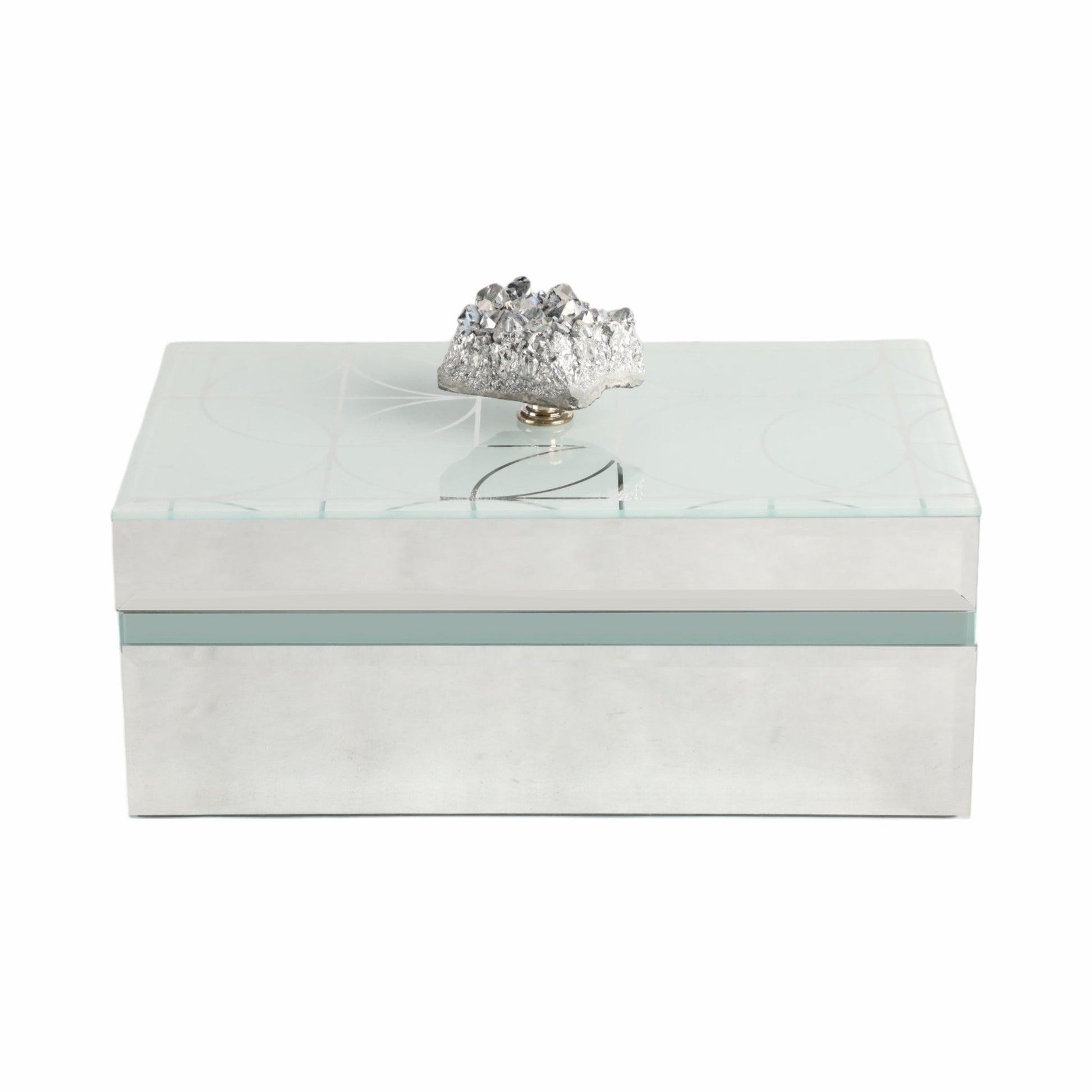 8x5" Sparkly Geo Glass Box Stone Top, Silver Table Decors| Sagebrook Home