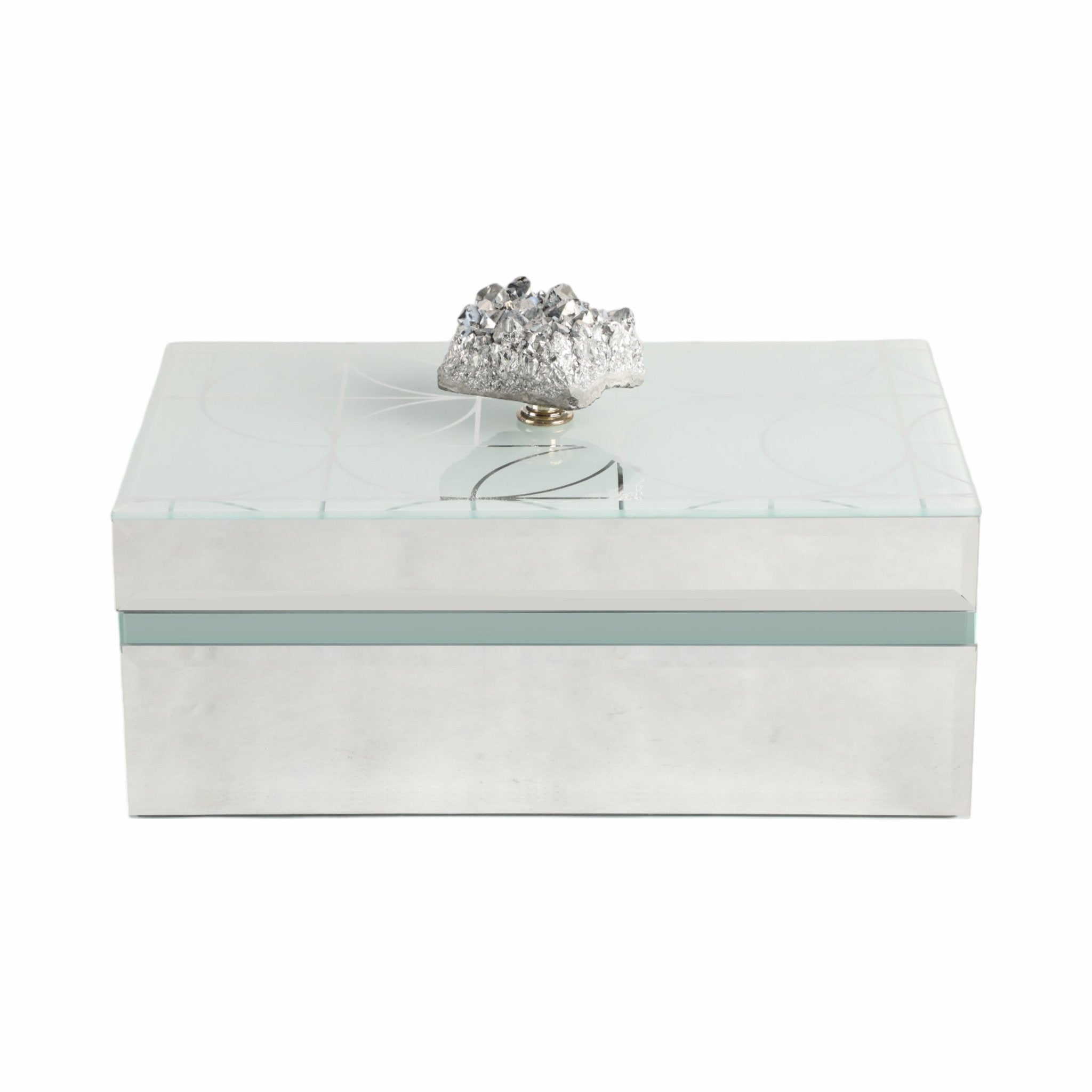 8x5" Sparkly Geo Glass Box Stone Top, Silver Table Decors| Sagebrook Home
