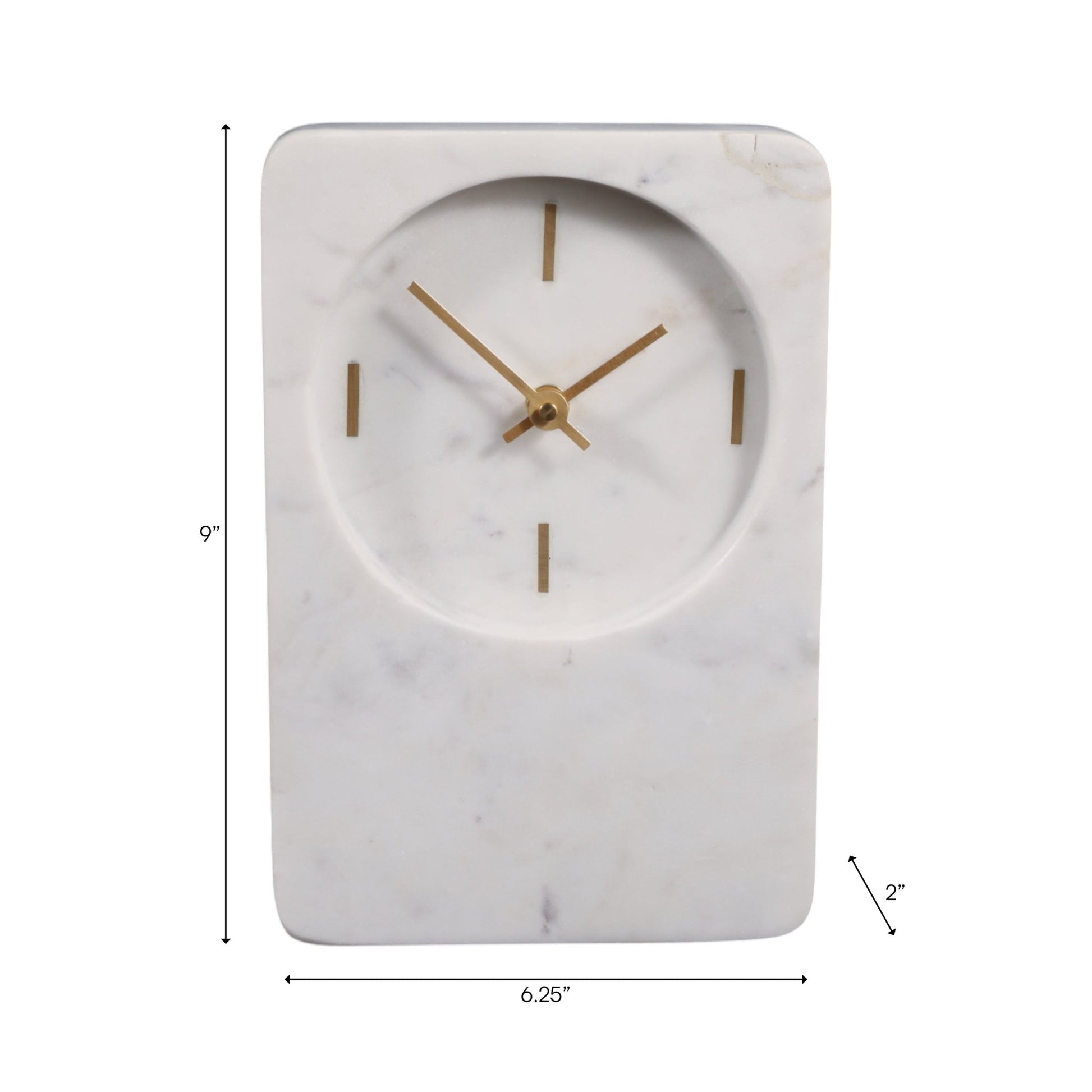 8x6" Marble Clock With Brass Details, White Clocks| Sagebrook Home