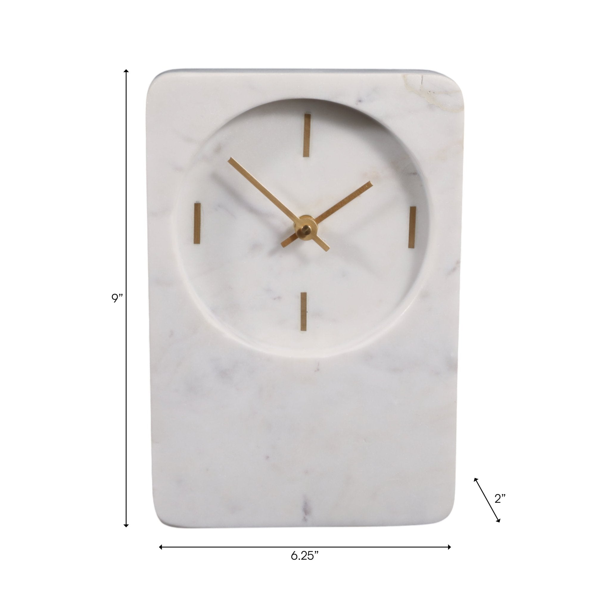 8x6" Marble Clock With Brass Details, White Clocks| Sagebrook Home