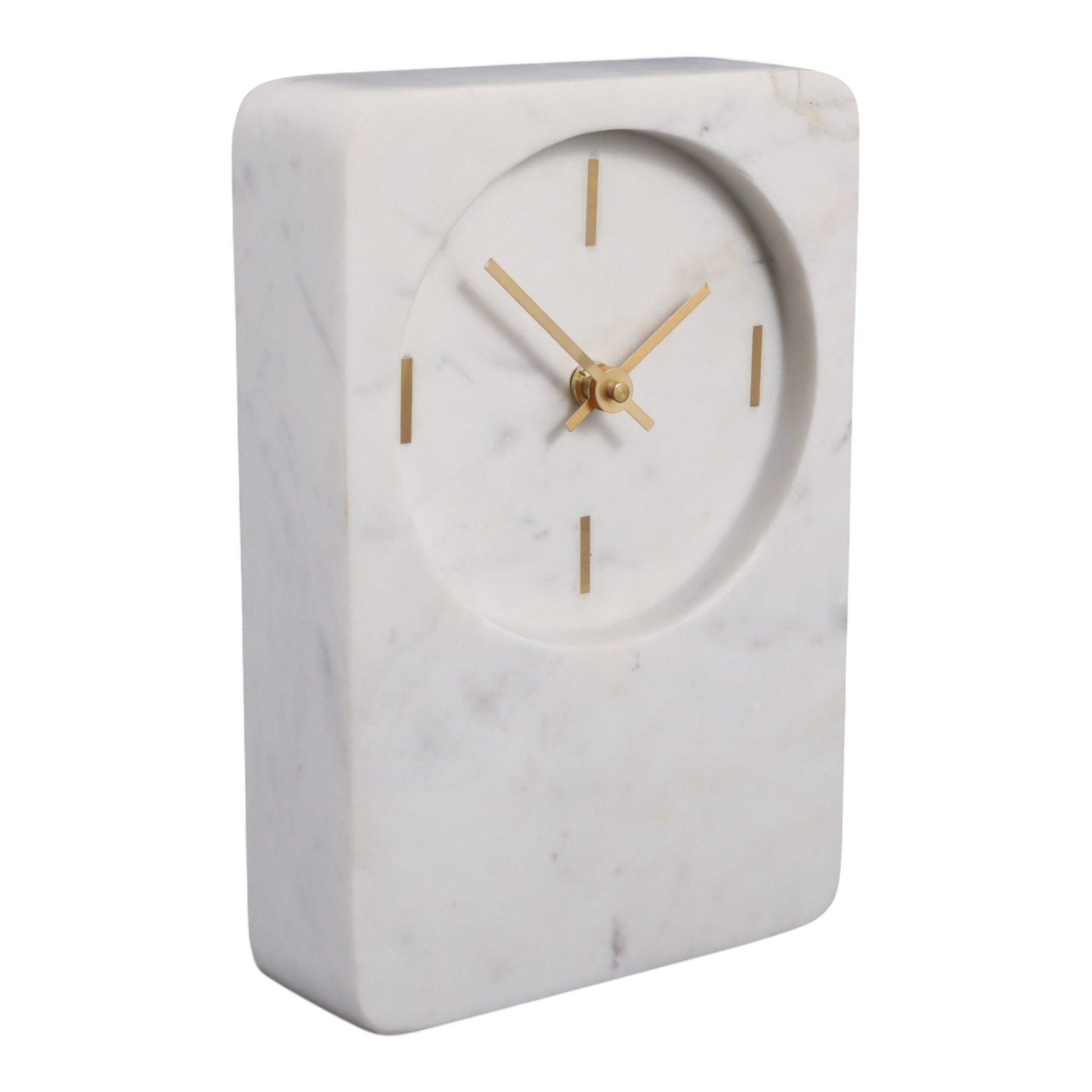 8x6" Marble Clock With Brass Details, White Clocks| Sagebrook Home