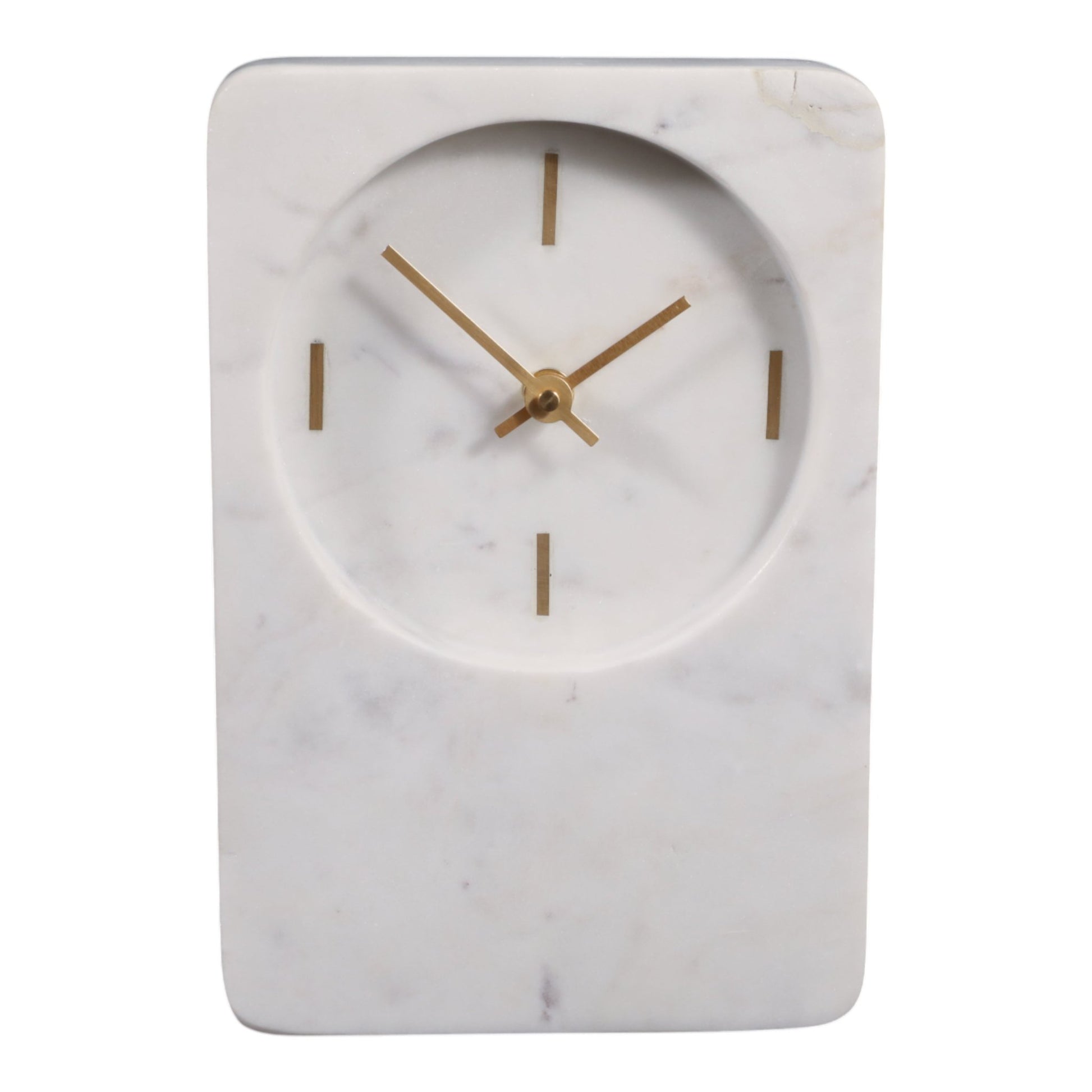 8x6" Marble Clock With Brass Details, White Clocks| Sagebrook Home