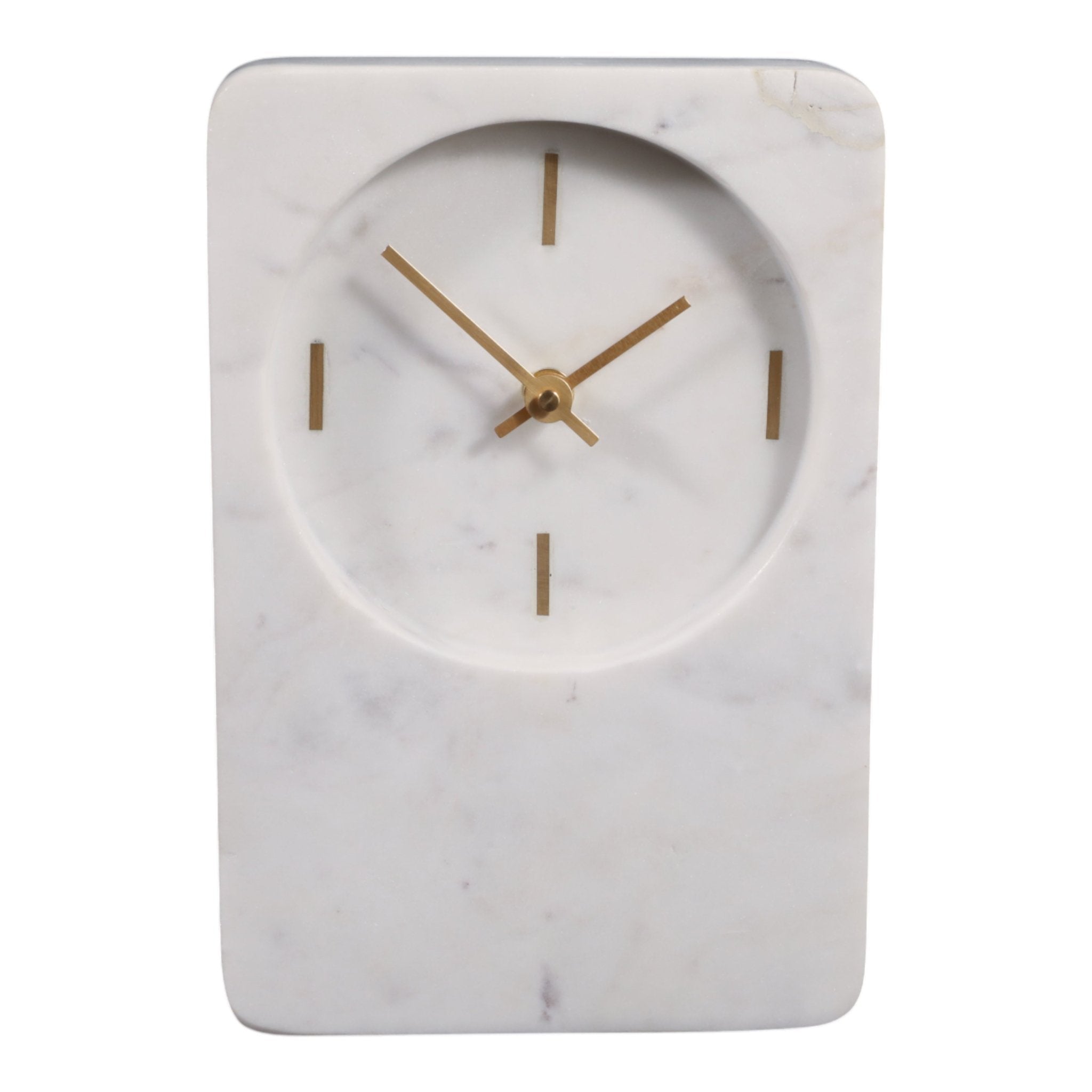 8x6" Marble Clock With Brass Details, White Clocks| Sagebrook Home