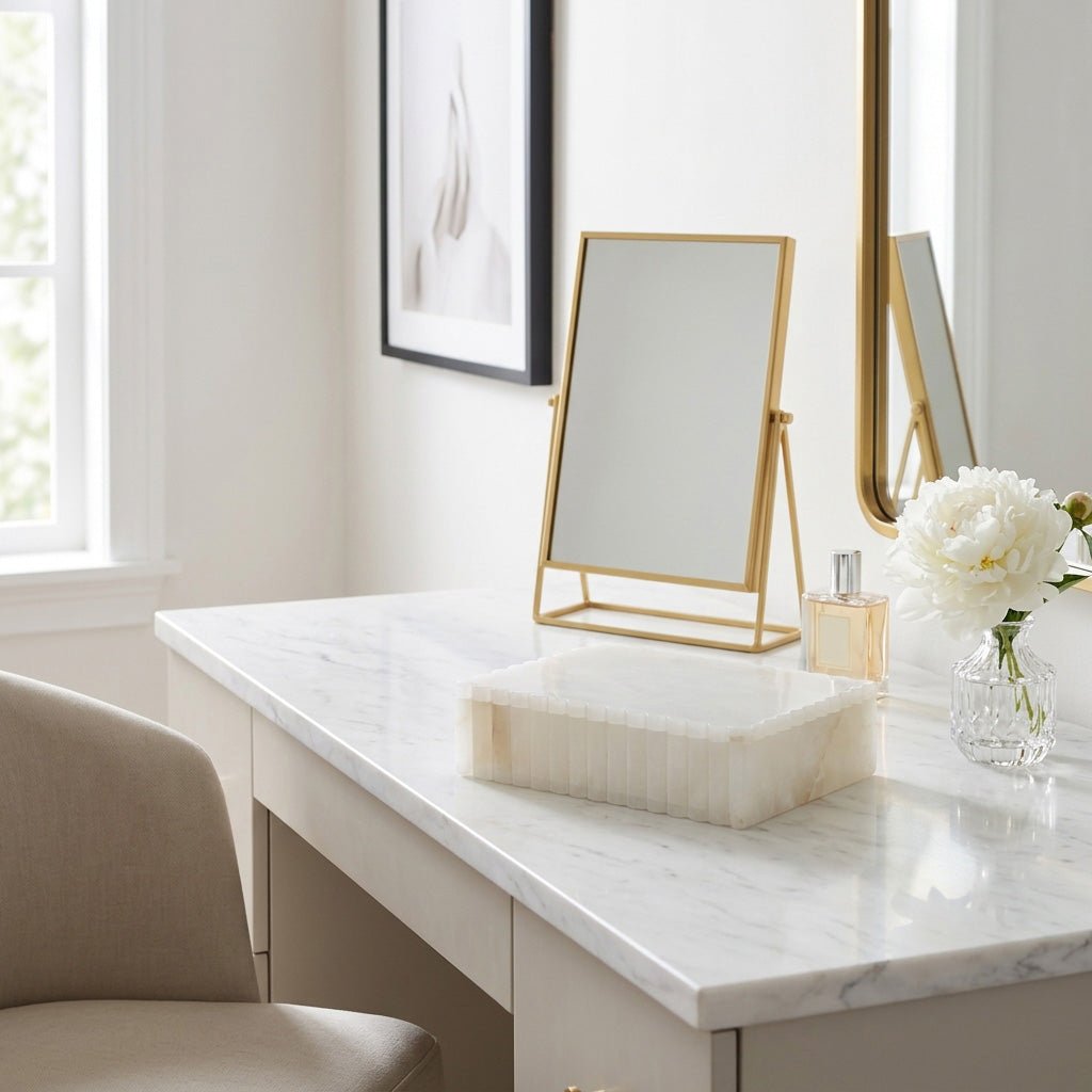 8x6" Ribbed Alabaster Box, White Box| Sagebrook Home
