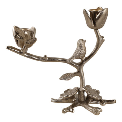 8x8" Bird On Twig 2 - taper Holder, Champagne - Al Rugaib Furniture
