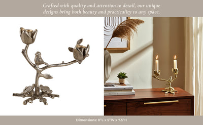 8x8" Bird On Twig 2 - taper Holder, Champagne - Al Rugaib Furniture