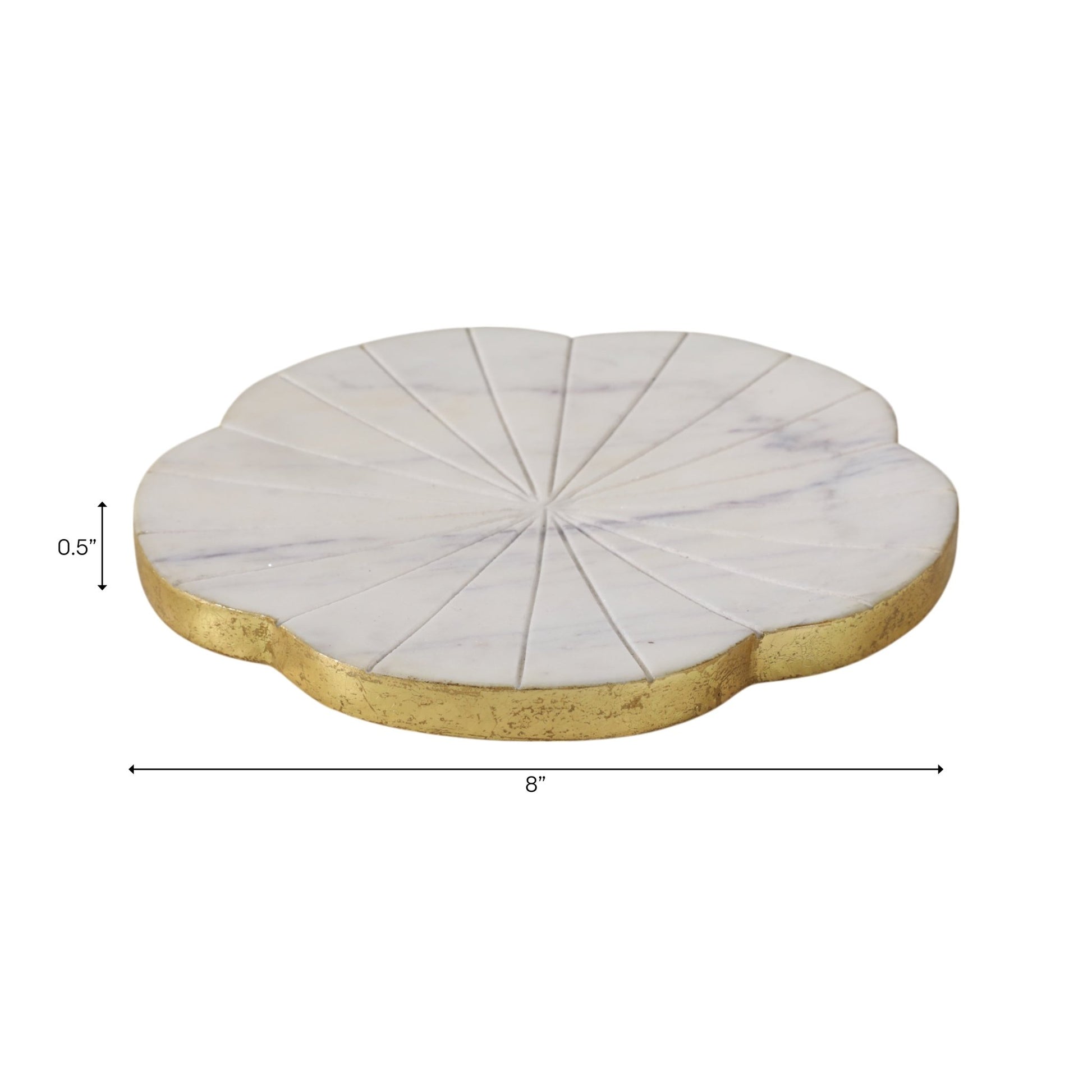 8x8" Marble Flower Tray W/ Gold Edges, White Tray| Sagebrook Home