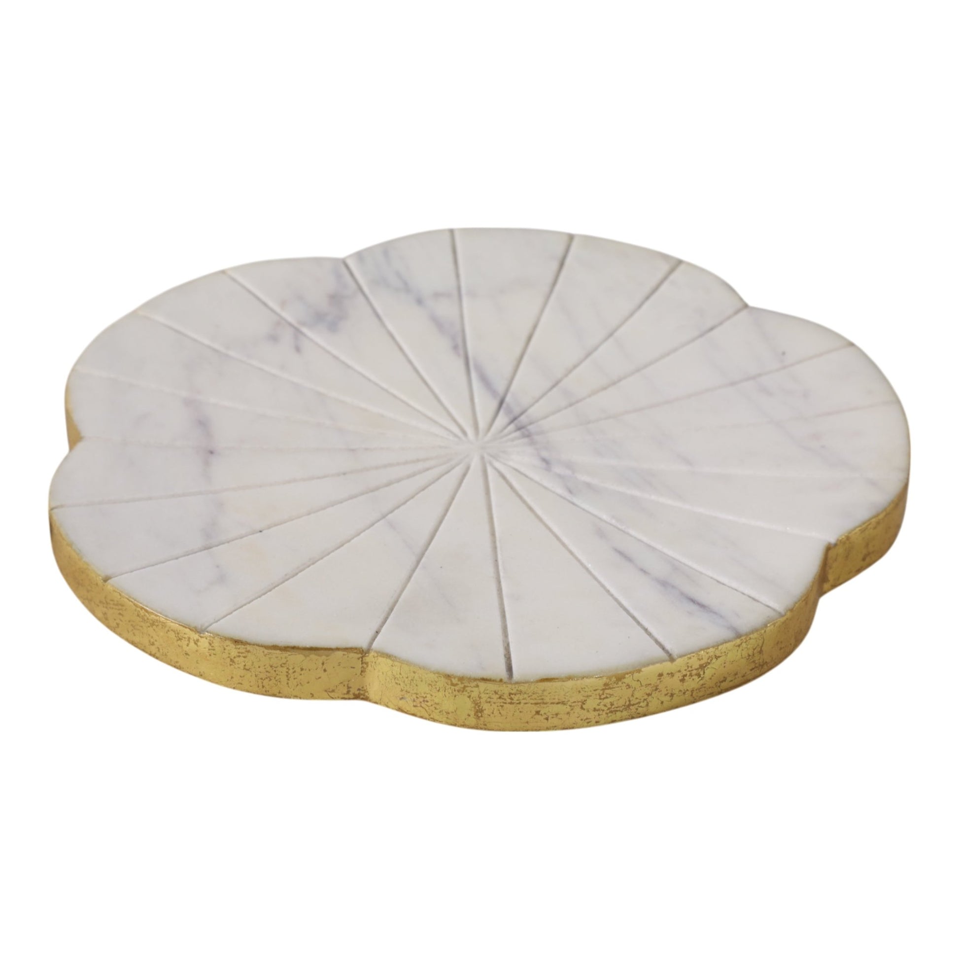 8x8" Marble Flower Tray W/ Gold Edges, White Tray| Sagebrook Home