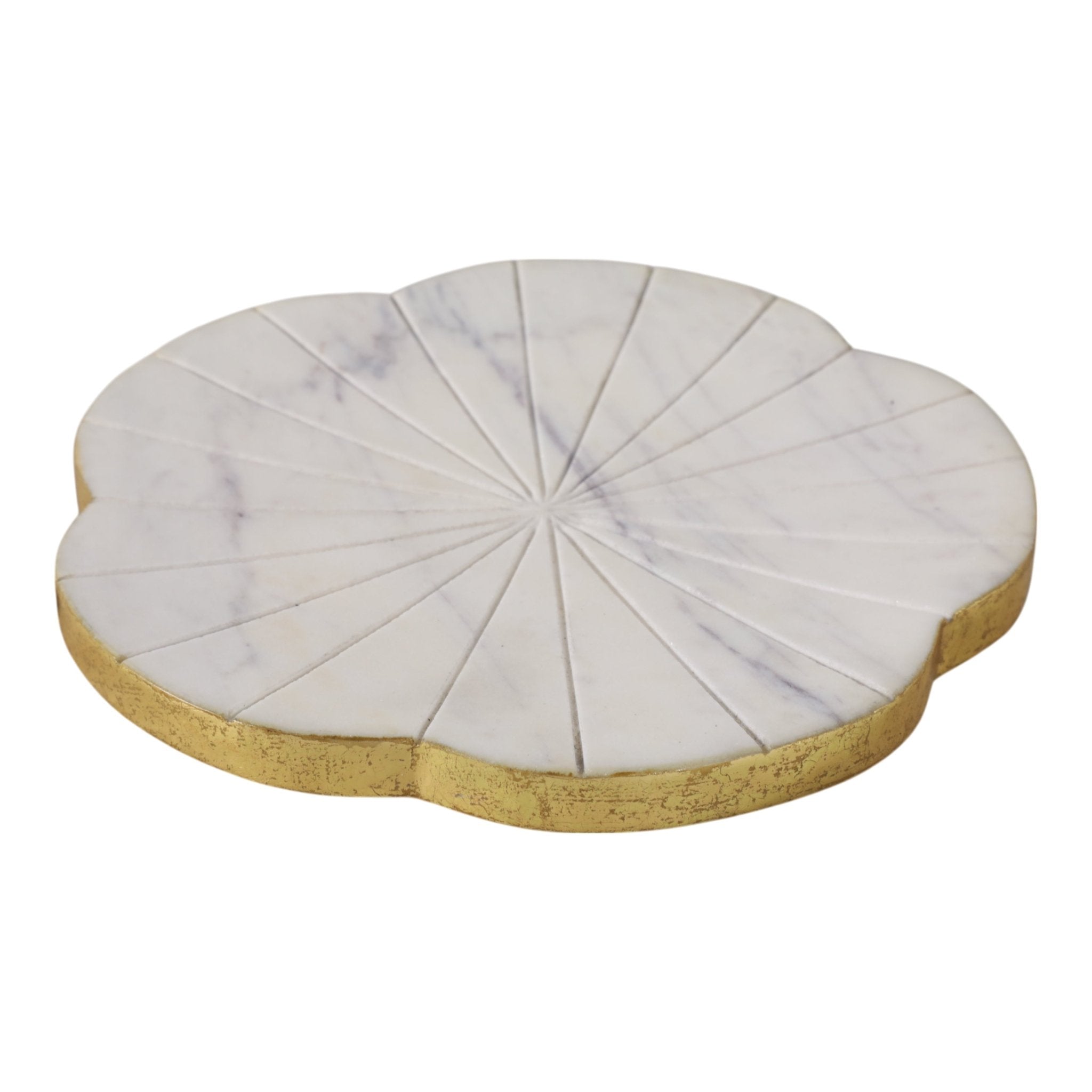 8x8" Marble Flower Tray W/ Gold Edges, White Tray| Sagebrook Home
