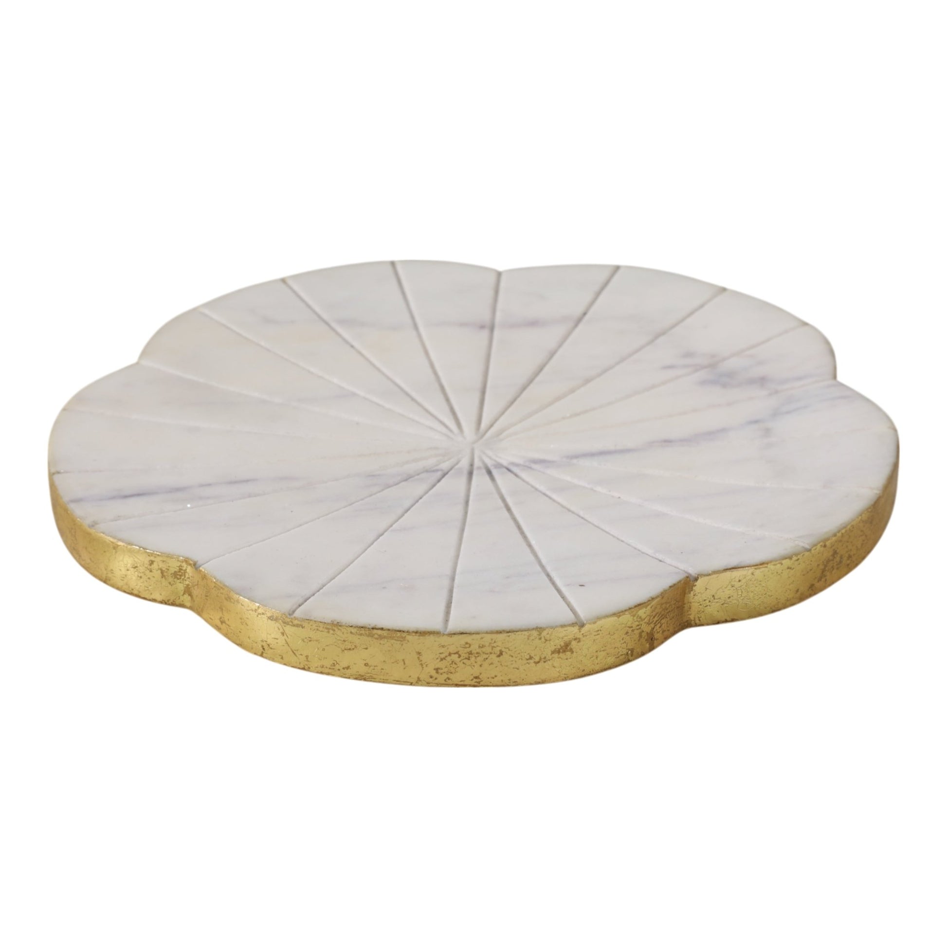 8x8" Marble Flower Tray W/ Gold Edges, White Tray| Sagebrook Home