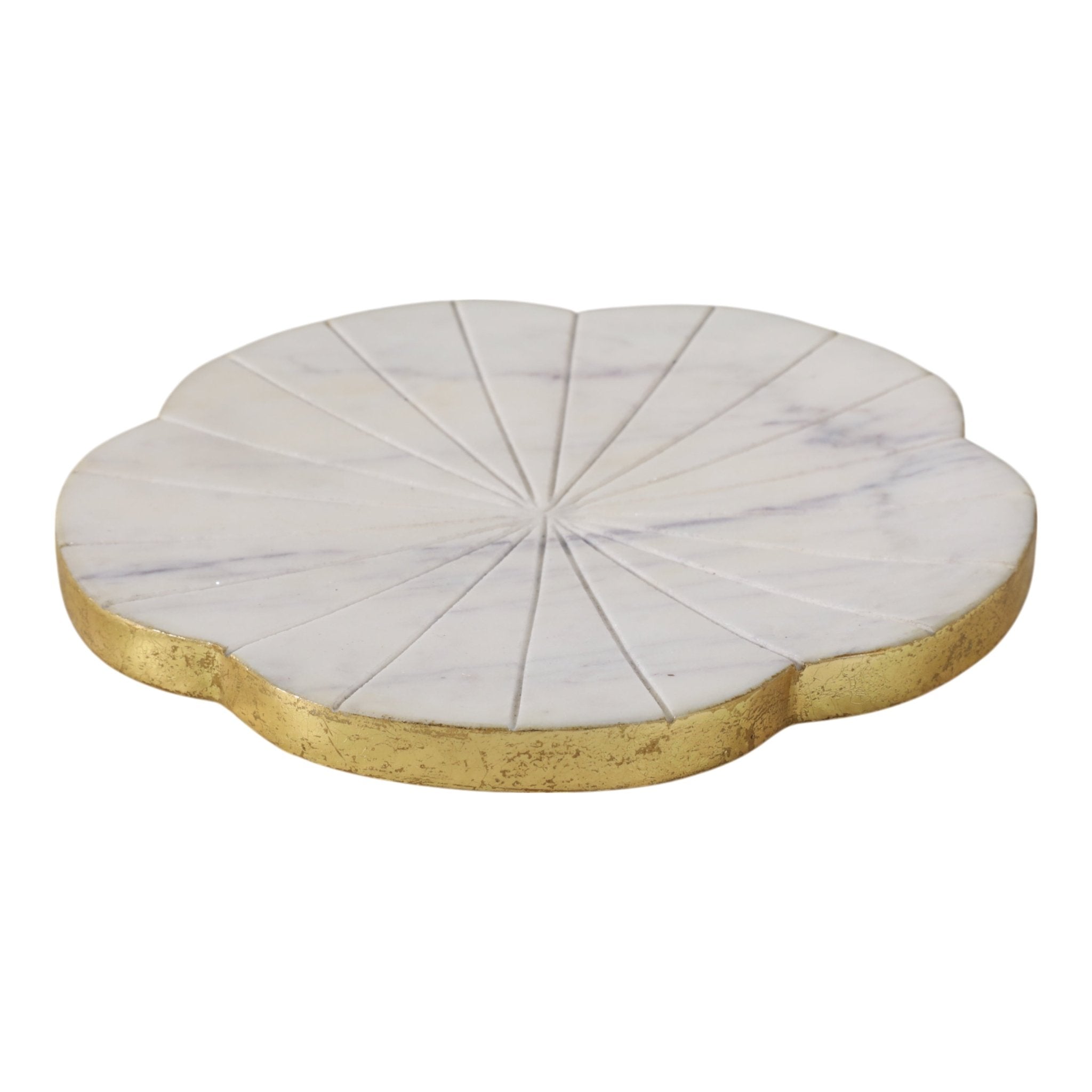 8x8" Marble Flower Tray W/ Gold Edges, White Tray| Sagebrook Home